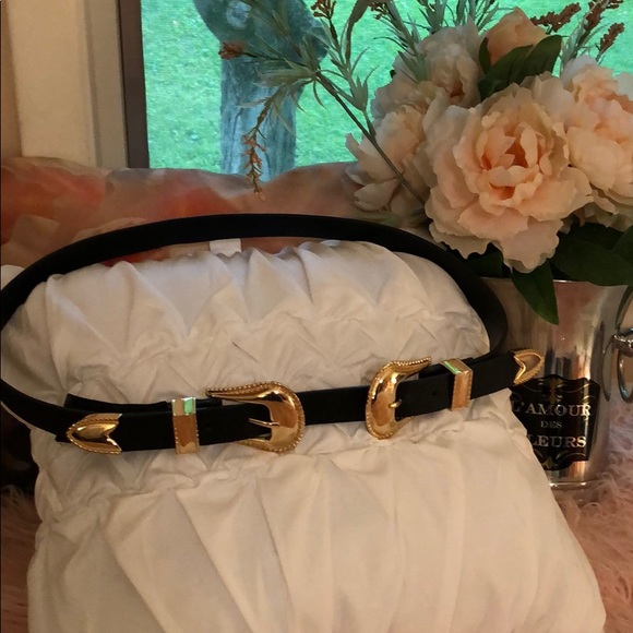 Mango Accessories - Black and Gold Western Style Double Buckle Belt